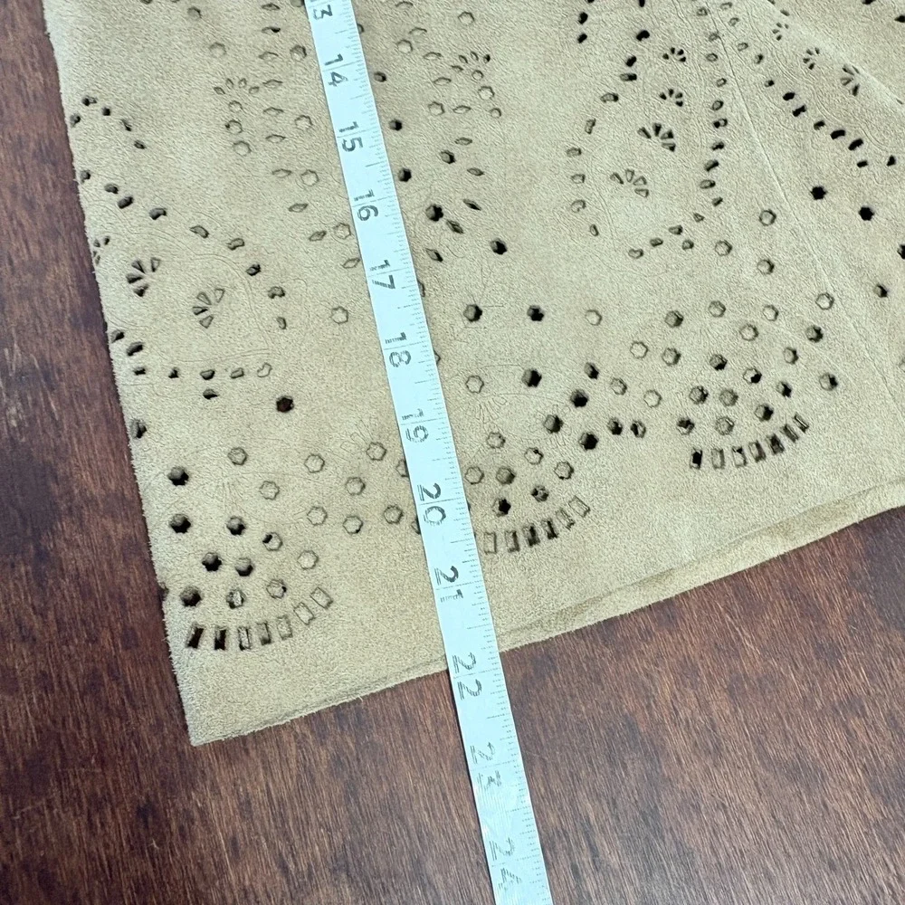 Theory Tan Suede Leather  Cut Out Skirt Size 2 Coastal‎ Cowgirl Festival Rodeo